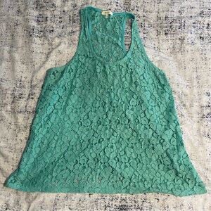 Everly Green Lace Tank Top High Neck